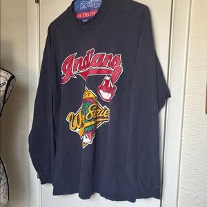 Vintage 90s Cleveland Indians Long Sleeve Shirt LEE Sports Chief Wahoo size XL